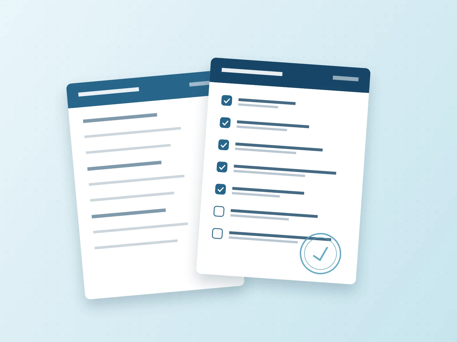 Illustration of technical documents with a completed checklist